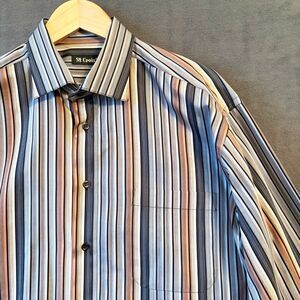 St. Croix Shirt Men’s Large Tall Brown Grey Stripes 100% Cotton Made in Italy